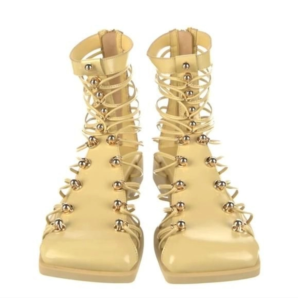 NIB! VIVIENNE HU Leather Lemon Gladiator Studded Ankle Boots - Picture 3 of 10